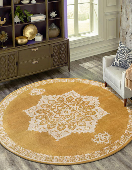 Yellow 8' x 8' Utopia Round Area Rug Traditional Vintage Persian Inspired Vivid Color Durable Carpet for Unique Interiors for Sale at Rug Engine