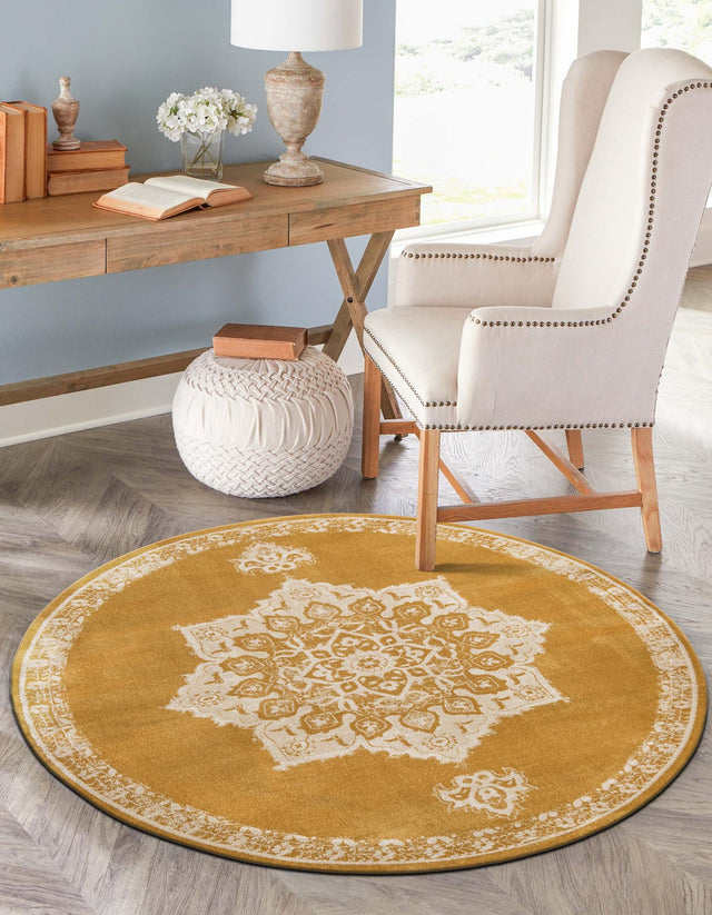 Yellow 4' 1 x 4' 1 Utopia Round Area Rug Traditional Vintage Persian Inspired Vivid Color Durable Carpet for Unique Interiors for Sale at Rug Engine