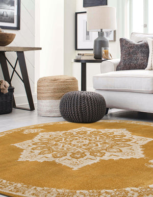 Yellow 8' x 8' Utopia Round Area Rug Traditional Vintage Persian Inspired Vivid Color Durable Carpet for Unique Interiors for Sale at Rug Engine