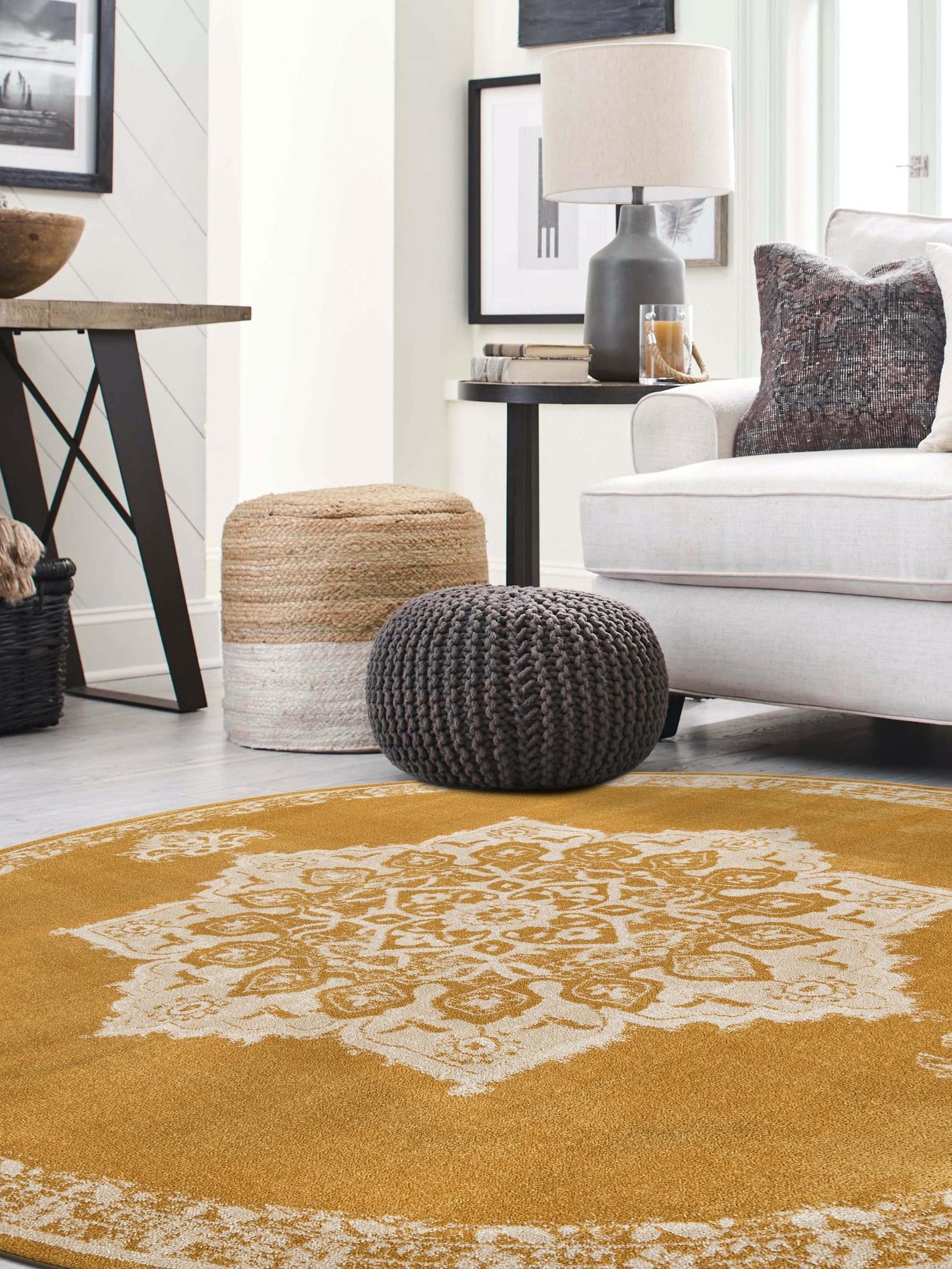 Yellow 4' 1 x 4' 1 Utopia Round Area Rug Traditional Vintage Persian Inspired Vivid Color Durable Carpet for Unique Interiors for Sale at Rug Engine