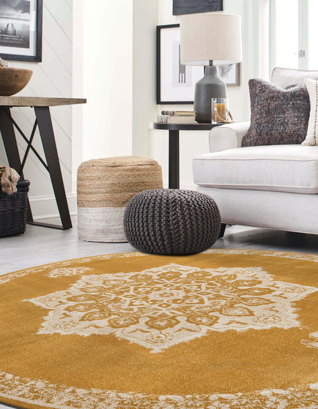 Yellow 4' 1 x 4' 1 Utopia Round Area Rug Traditional Vintage Persian Inspired Vivid Color Durable Carpet for Unique Interiors for Sale at Rug Engine