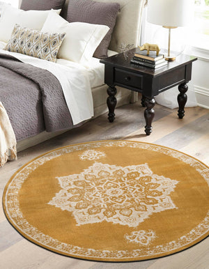 Yellow 8' x 8' Utopia Round Area Rug Traditional Vintage Persian Inspired Vivid Color Durable Carpet for Unique Interiors for Sale at Rug Engine