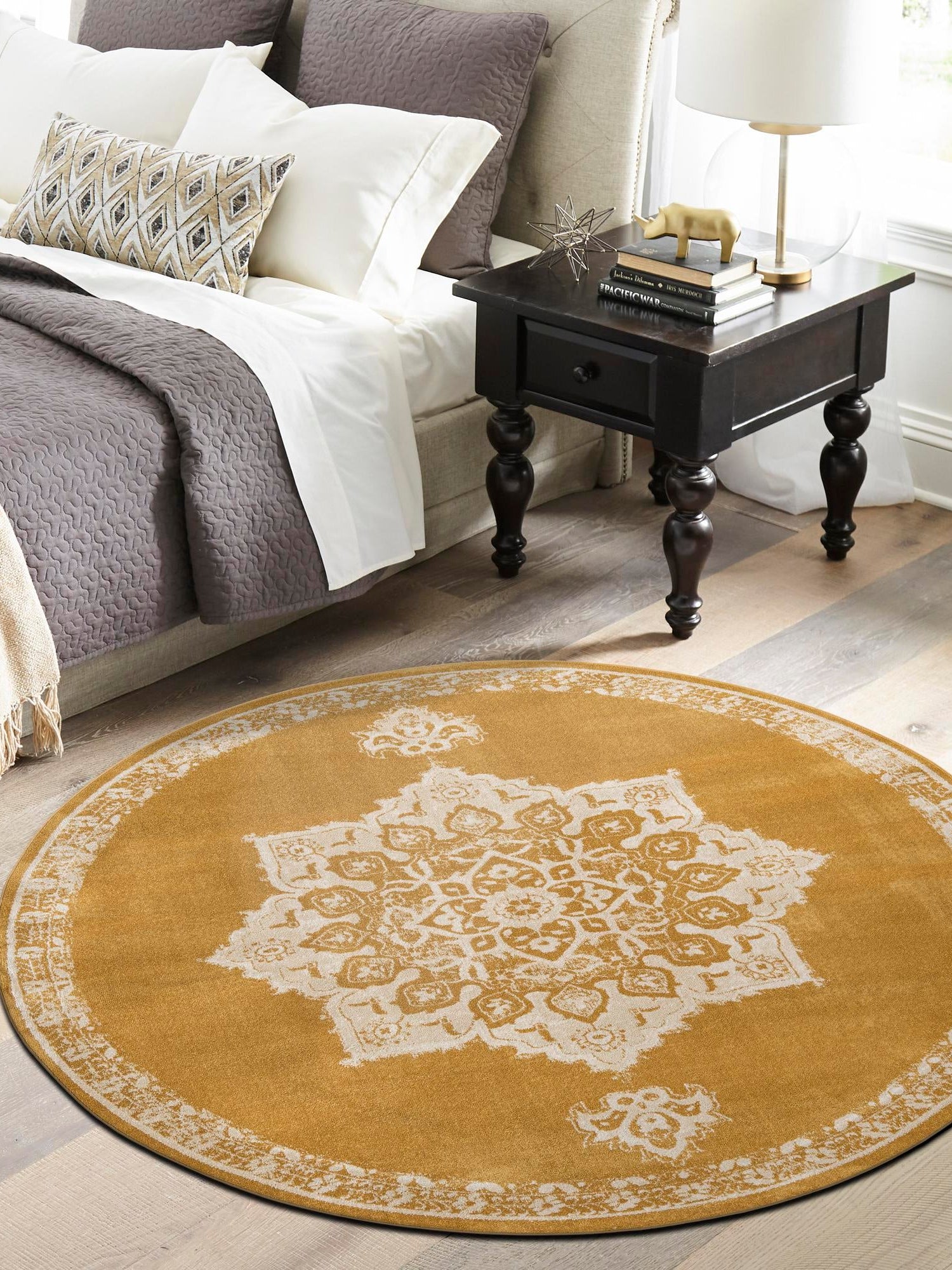 Yellow 4' 1 x 4' 1 Utopia Round Area Rug Traditional Vintage Persian Inspired Vivid Color Durable Carpet for Unique Interiors for Sale at Rug Engine
