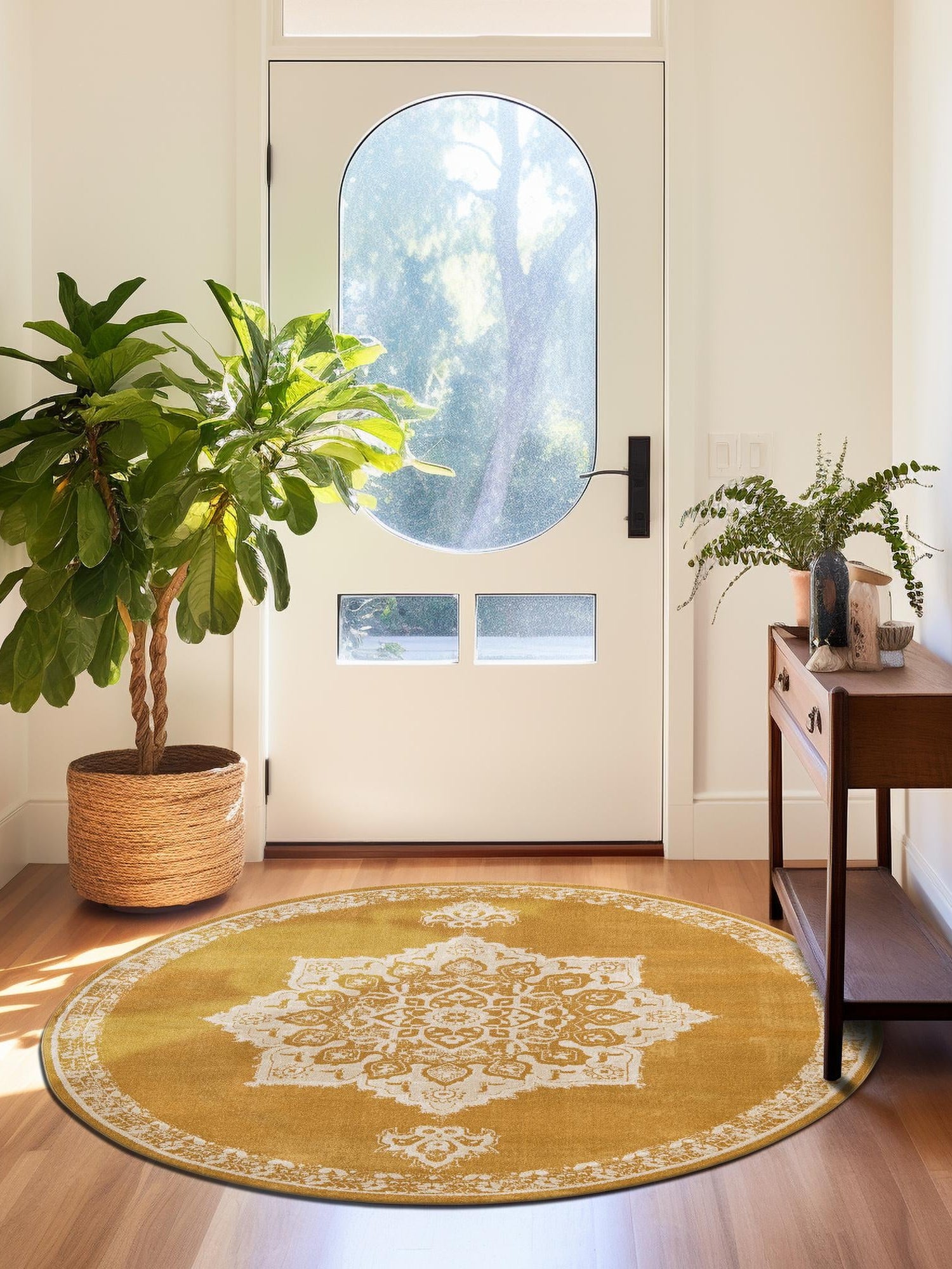 Yellow 4' 1 x 4' 1 Utopia Round Area Rug Traditional Vintage Persian Inspired Vivid Color Durable Carpet for Unique Interiors for Sale at Rug Engine