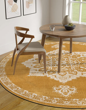 Yellow 4' 1 x 4' 1 Utopia Round Area Rug Traditional Vintage Persian Inspired Vivid Color Durable Carpet for Unique Interiors for Sale at Rug Engine