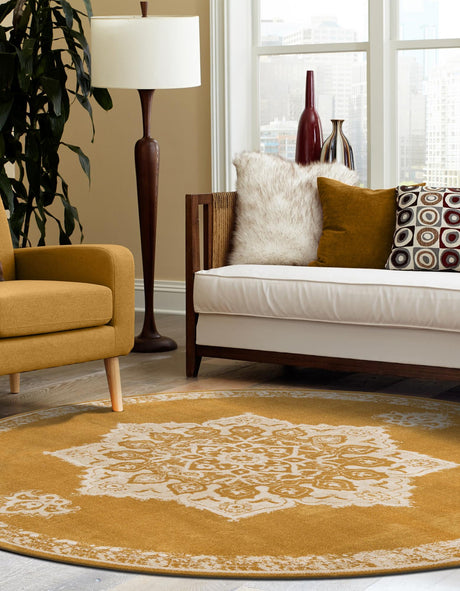 Yellow 4' 1 x 4' 1 Utopia Round Area Rug Traditional Vintage Persian Inspired Vivid Color Durable Carpet for Unique Interiors for Sale at Rug Engine