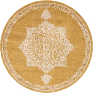 Yellow 4' 1 x 4' 1 Utopia Round Area Rug Traditional Vintage Persian Inspired Vivid Color Durable Carpet for Unique Interiors for Sale at Rug Engine