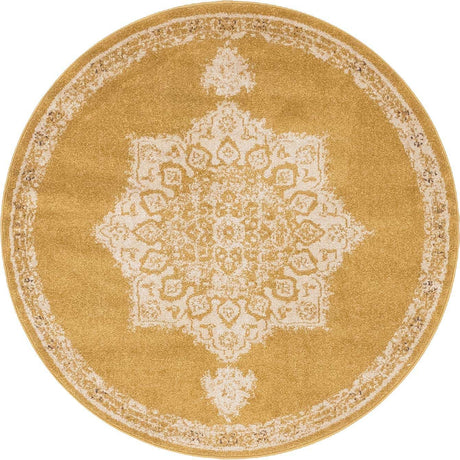 Yellow 4' 1 x 4' 1 Utopia Round Area Rug Traditional Vintage Persian Inspired Vivid Color Durable Carpet for Unique Interiors for Sale at Rug Engine
