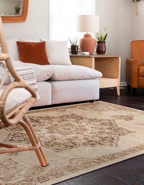 Beige 8' x 10' Utopia Rectangle Area Rug Traditional Vintage Persian Inspired Vivid Color Durable Carpet for Unique Interiors for Sale at Rug Engine
