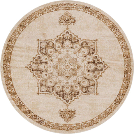 Beige 8' x 8' Utopia Round Area Rug Traditional Vintage Persian Inspired Vivid Color Durable Carpet for Unique Interiors for Sale at Rug Engine