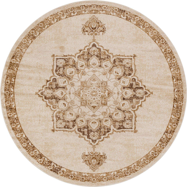 Beige 8' x 8' Utopia Round Area Rug Traditional Vintage Persian Inspired Vivid Color Durable Carpet for Unique Interiors for Sale at Rug Engine