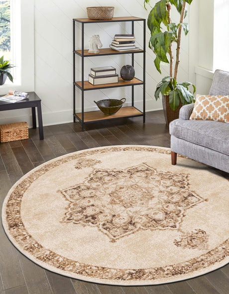 Beige 4' 1 x 4' 1 Utopia Round Area Rug Traditional Vintage Persian Inspired Vivid Color Durable Carpet for Unique Interiors for Sale at Rug Engine