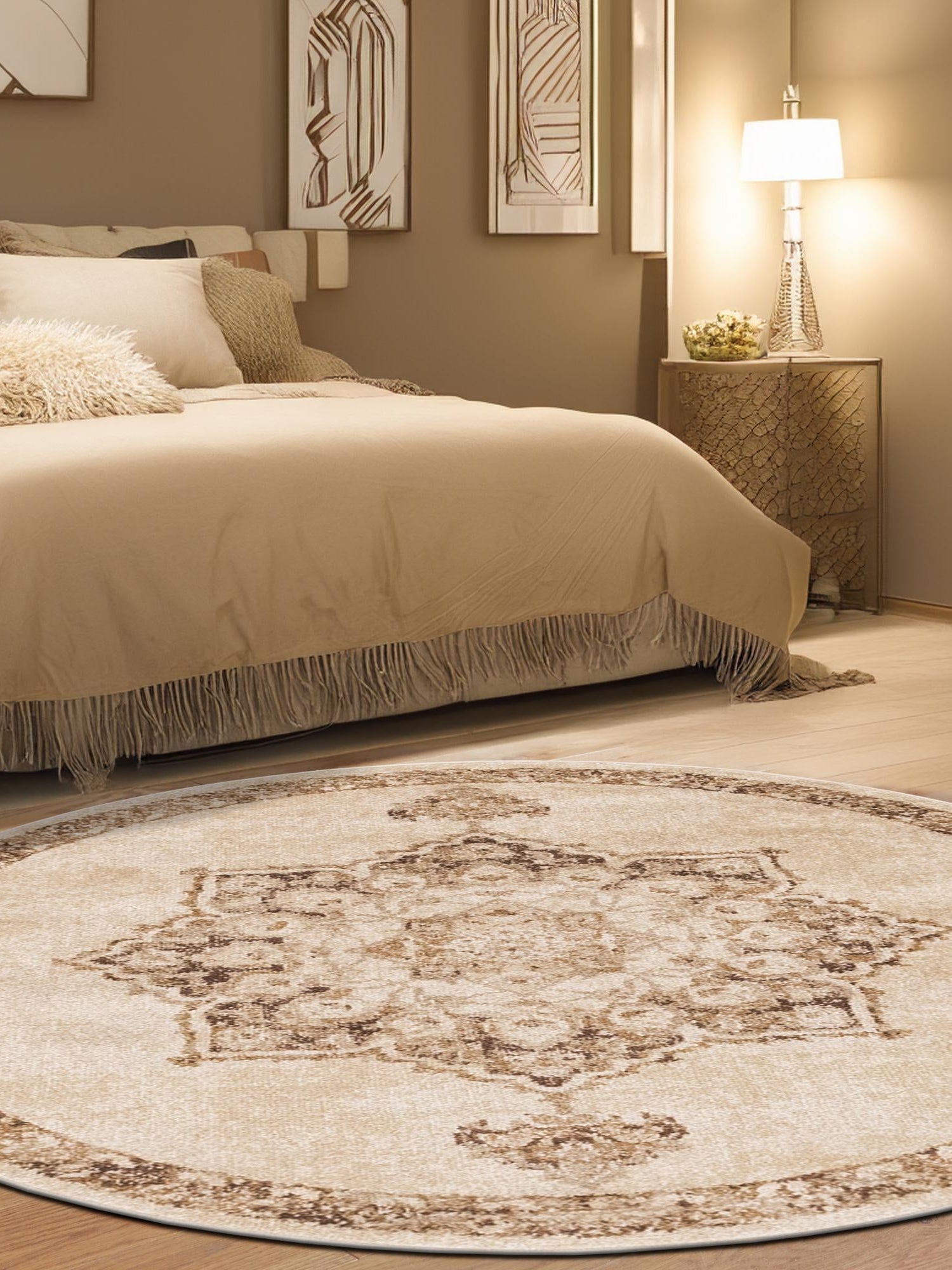 Beige 4' 1 x 4' 1 Utopia Round Area Rug Traditional Vintage Persian Inspired Vivid Color Durable Carpet for Unique Interiors for Sale at Rug Engine