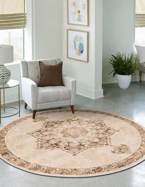 Beige 8' x 8' Utopia Round Area Rug Traditional Vintage Persian Inspired Vivid Color Durable Carpet for Unique Interiors for Sale at Rug Engine
