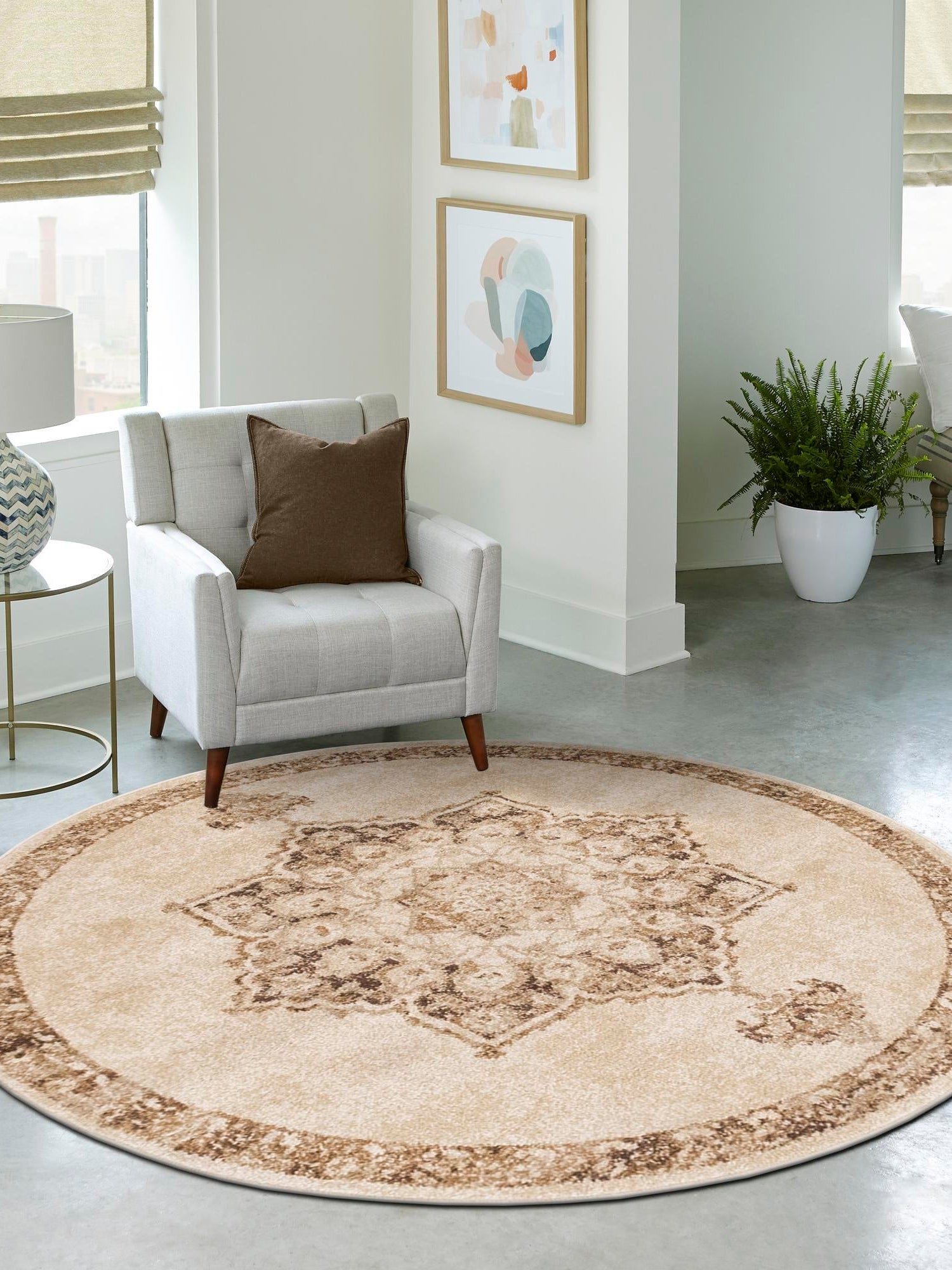 Beige 4' 1 x 4' 1 Utopia Round Area Rug Traditional Vintage Persian Inspired Vivid Color Durable Carpet for Unique Interiors for Sale at Rug Engine