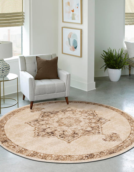 Beige 4' 1 x 4' 1 Utopia Round Area Rug Traditional Vintage Persian Inspired Vivid Color Durable Carpet for Unique Interiors for Sale at Rug Engine