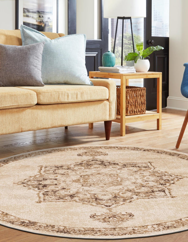 Beige 4' 1 x 4' 1 Utopia Round Area Rug Traditional Vintage Persian Inspired Vivid Color Durable Carpet for Unique Interiors for Sale at Rug Engine