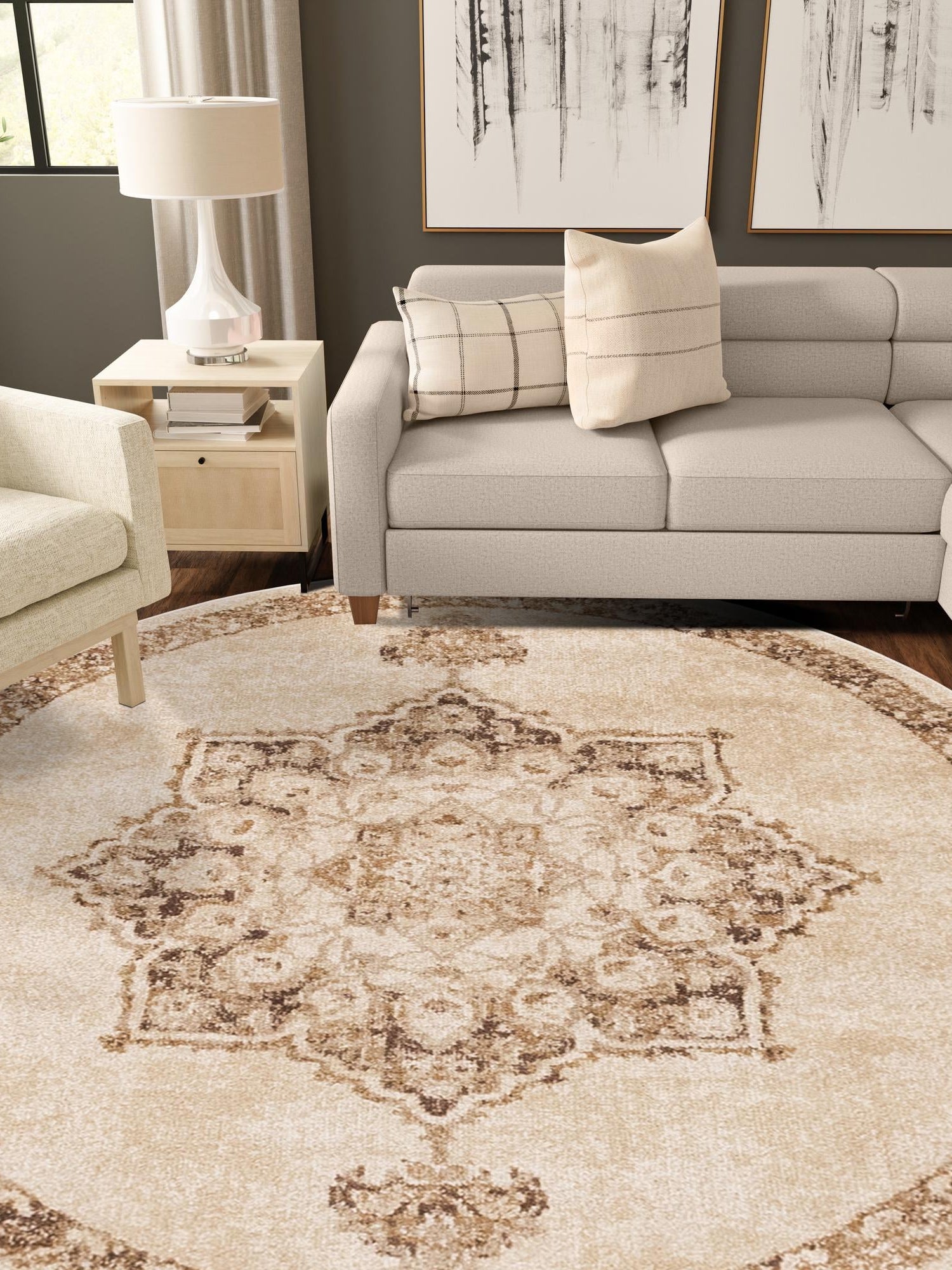 Beige 4' 1 x 4' 1 Utopia Round Area Rug Traditional Vintage Persian Inspired Vivid Color Durable Carpet for Unique Interiors for Sale at Rug Engine