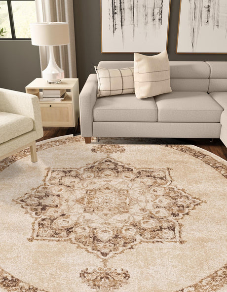 Beige 4' 1 x 4' 1 Utopia Round Area Rug Traditional Vintage Persian Inspired Vivid Color Durable Carpet for Unique Interiors for Sale at Rug Engine