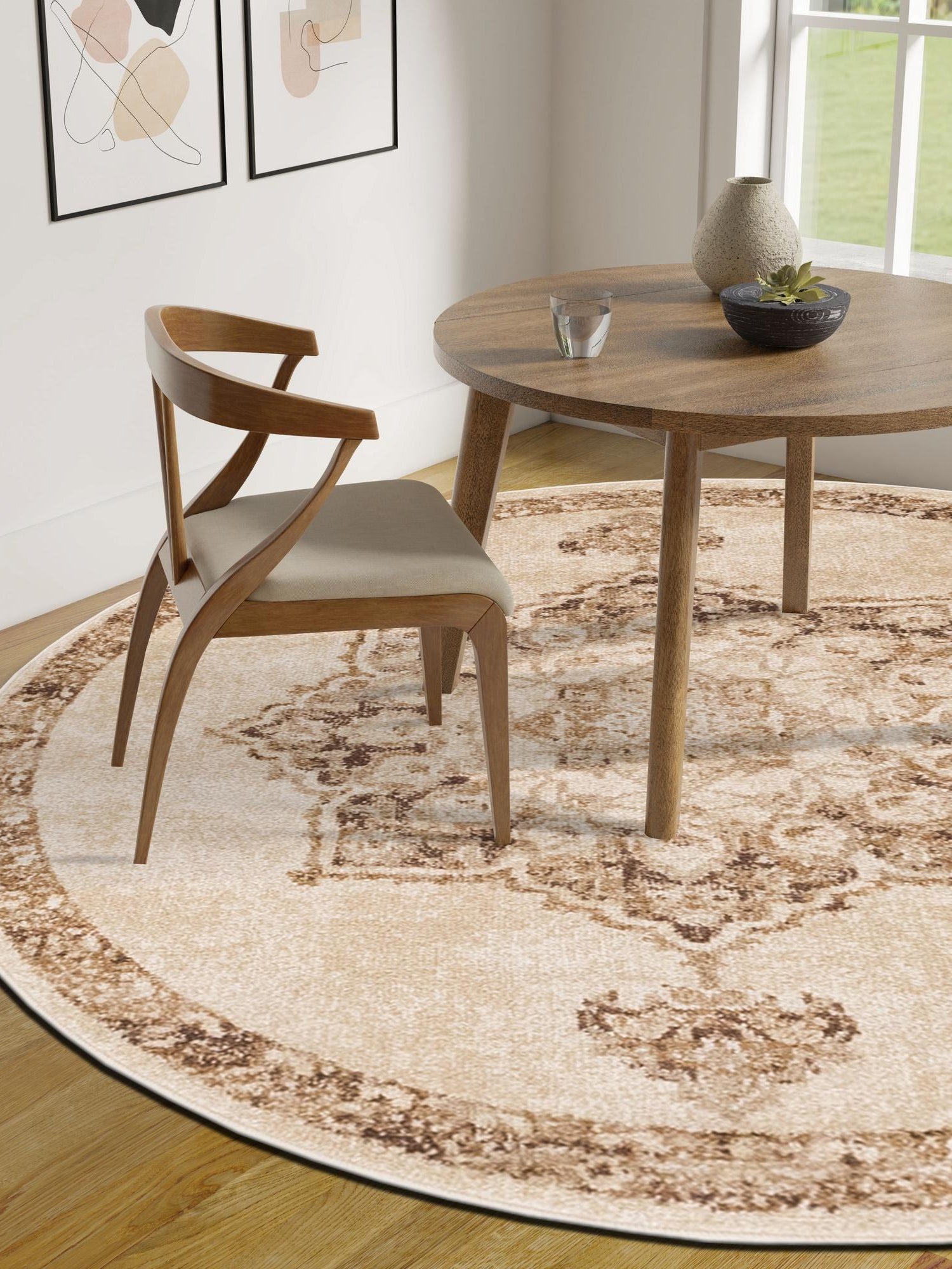 Beige 4' 1 x 4' 1 Utopia Round Area Rug Traditional Vintage Persian Inspired Vivid Color Durable Carpet for Unique Interiors for Sale at Rug Engine