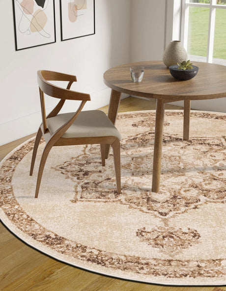 Beige 4' 1 x 4' 1 Utopia Round Area Rug Traditional Vintage Persian Inspired Vivid Color Durable Carpet for Unique Interiors for Sale at Rug Engine