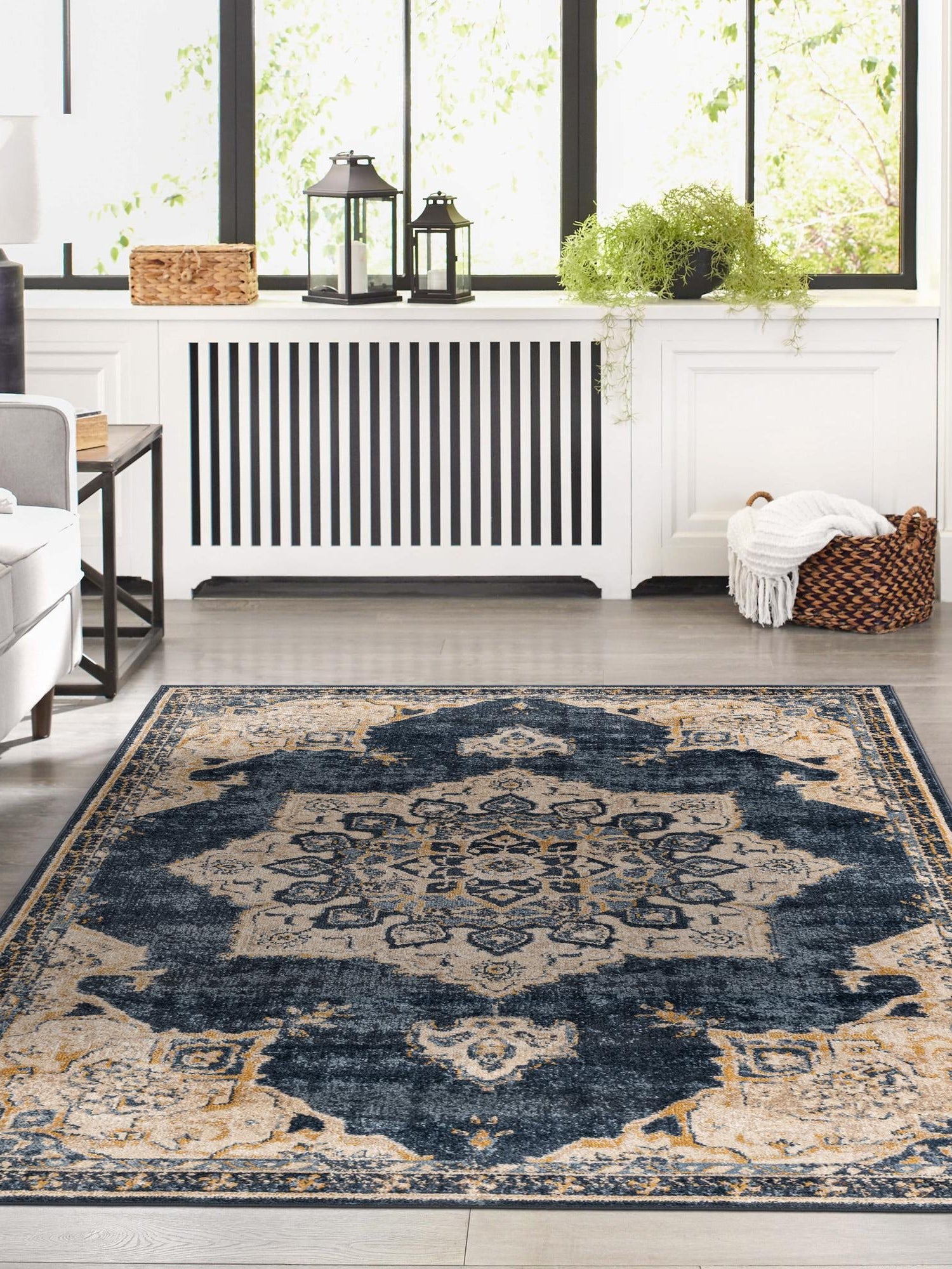 Navy Blue 9' x 12' Utopia Rectangle Area Rug Traditional Vintage Persian Inspired Vivid Color Durable Carpet for Unique Interiors for Sale at Rug Engine