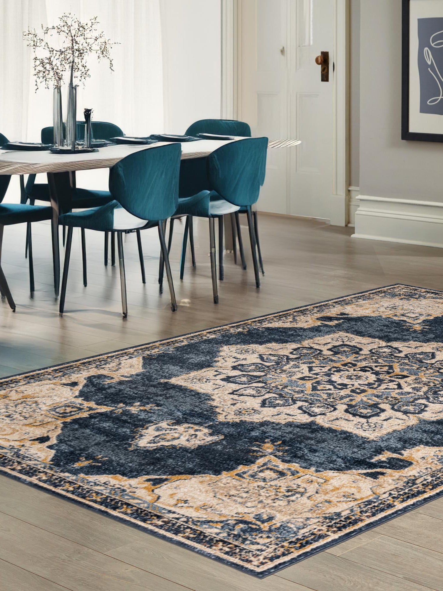 Navy Blue 5' x 8' Utopia Rectangle Area Rug Traditional Vintage Persian Inspired Vivid Color Durable Carpet for Unique Interiors for Sale at Rug Engine