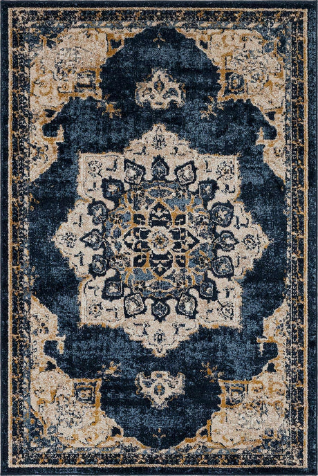 Navy Blue 4' 1 x 6' 1 Utopia Rectangle Area Rug Traditional Vintage Persian Inspired Vivid Color Durable Carpet for Unique Interiors for Sale at Rug Engine