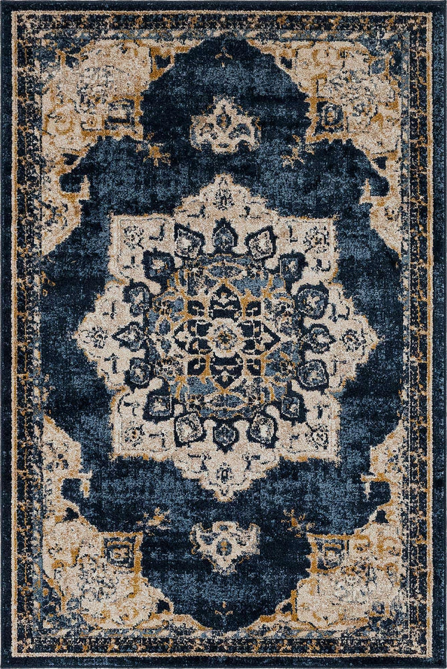 Navy Blue 4' 1 x 6' 1 Utopia Rectangle Area Rug Traditional Vintage Persian Inspired Vivid Color Durable Carpet for Unique Interiors for Sale at Rug Engine