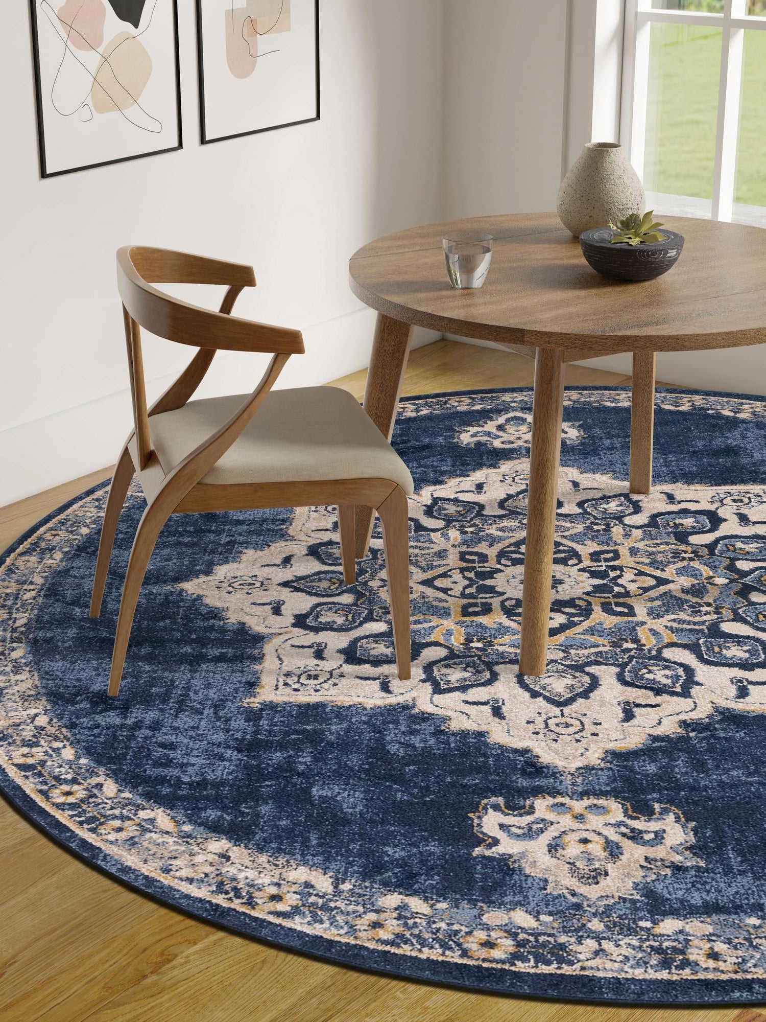 Navy Blue 4' x 4' Utopia Round Area Rug Traditional Vintage Persian Inspired Vivid Color Durable Carpet for Unique Interiors for Sale at Rug Engine