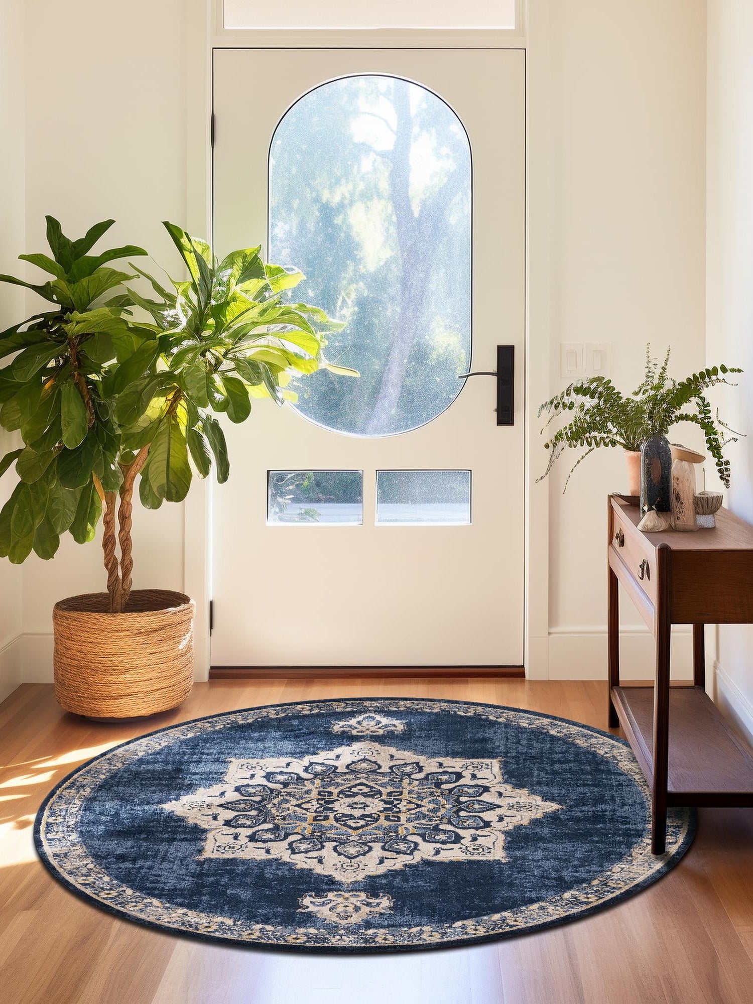 Navy Blue 4' x 4' Utopia Round Area Rug Traditional Vintage Persian Inspired Vivid Color Durable Carpet for Unique Interiors for Sale at Rug Engine