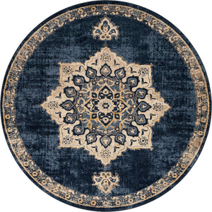 Navy Blue 8' x 8' Utopia Round Area Rug Traditional Vintage Persian Inspired Vivid Color Durable Carpet for Unique Interiors for Sale at Rug Engine