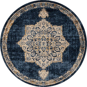 Navy Blue 4' x 4' Utopia Round Area Rug Traditional Vintage Persian Inspired Vivid Color Durable Carpet for Unique Interiors for Sale at Rug Engine