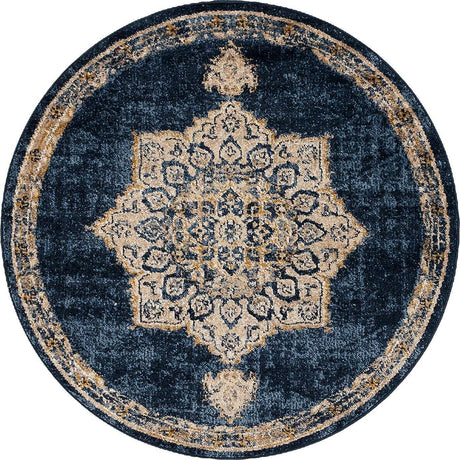 Navy Blue 4' x 4' Utopia Round Area Rug Traditional Vintage Persian Inspired Vivid Color Durable Carpet for Unique Interiors for Sale at Rug Engine