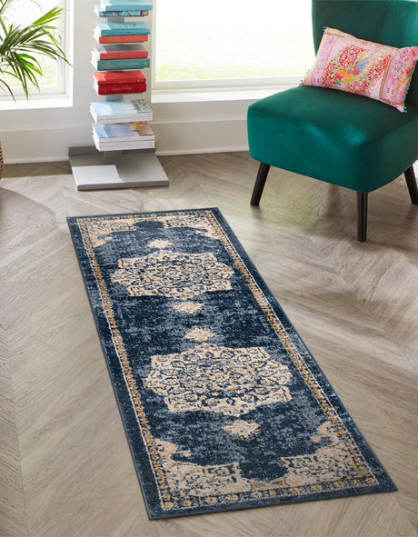 Navy Blue 2' 7 x 10' Utopia Runner Area Rug Traditional Vintage Persian Inspired Vivid Color Durable Carpet for Unique Interiors for Sale at Rug Engine