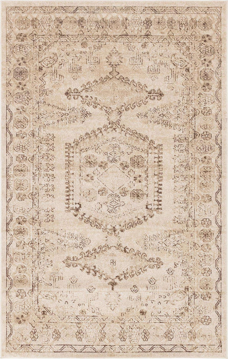 Beige 5' x 8' Utopia Rectangle Area Rug Traditional Vintage Persian Inspired Vivid Color Durable Carpet for Unique Interiors for Sale at Rug Engine
