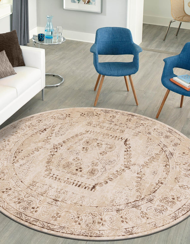 Beige 8' x 8' Utopia Round Area Rug Traditional Vintage Persian Inspired Vivid Color Durable Carpet for Unique Interiors for Sale at Rug Engine