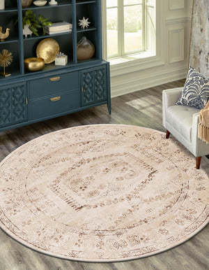 Beige 4' x 4' Utopia Round Area Rug Traditional Vintage Persian Inspired Vivid Color Durable Carpet for Unique Interiors for Sale at Rug Engine