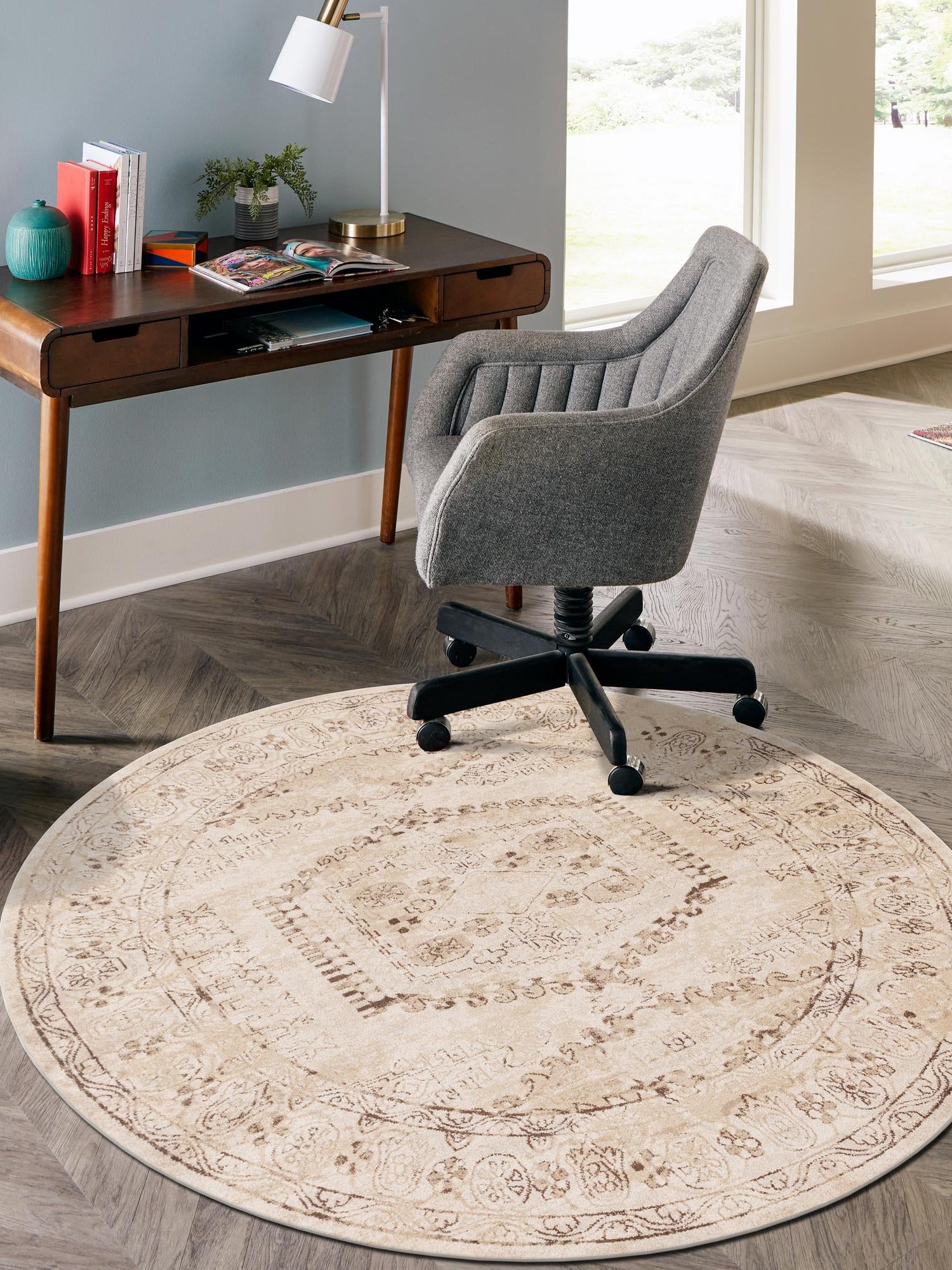 Beige 8' x 8' Utopia Round Area Rug Traditional Vintage Persian Inspired Vivid Color Durable Carpet for Unique Interiors for Sale at Rug Engine