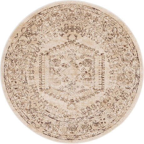 Beige 4' x 4' Utopia Round Area Rug Traditional Vintage Persian Inspired Vivid Color Durable Carpet for Unique Interiors for Sale at Rug Engine