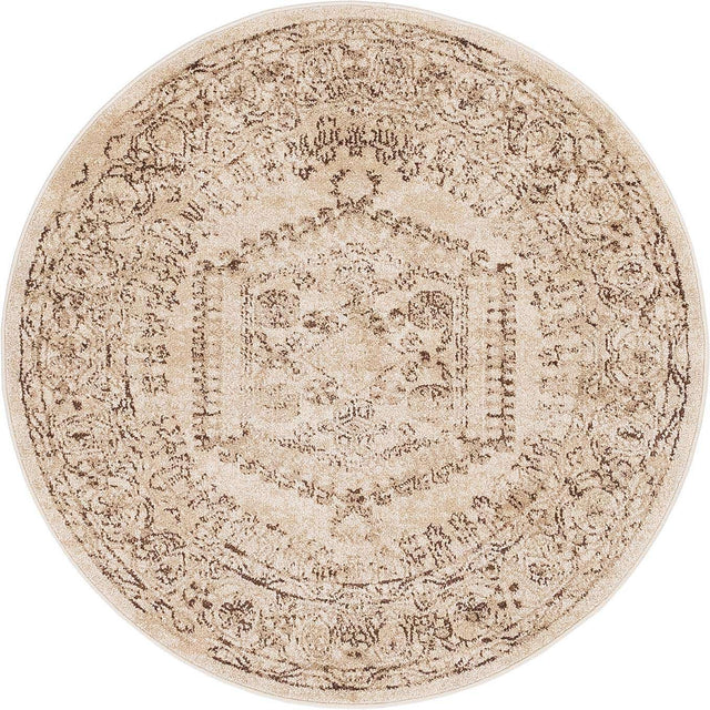 Beige 4' x 4' Utopia Round Area Rug Traditional Vintage Persian Inspired Vivid Color Durable Carpet for Unique Interiors for Sale at Rug Engine