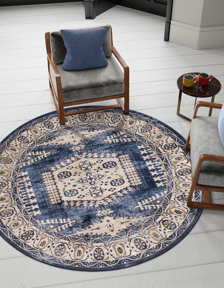 Dark Blue 8' x 8' Utopia Round Area Rug Traditional Vintage Persian Inspired Vivid Color Durable Carpet for Unique Interiors for Sale at Rug Engine