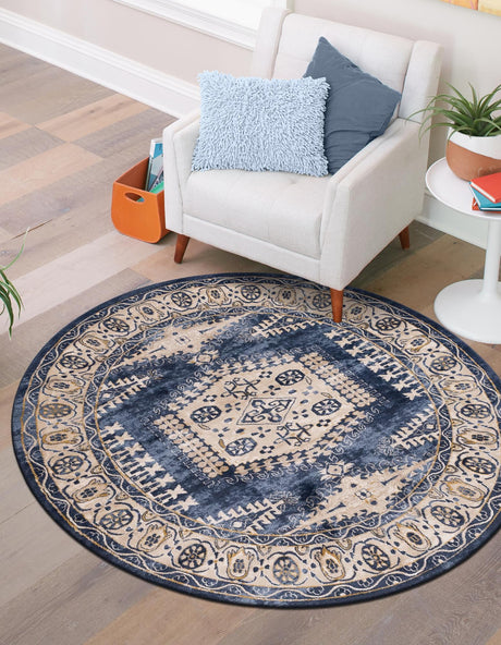 Dark Blue 8' x 8' Utopia Round Area Rug Traditional Vintage Persian Inspired Vivid Color Durable Carpet for Unique Interiors for Sale at Rug Engine