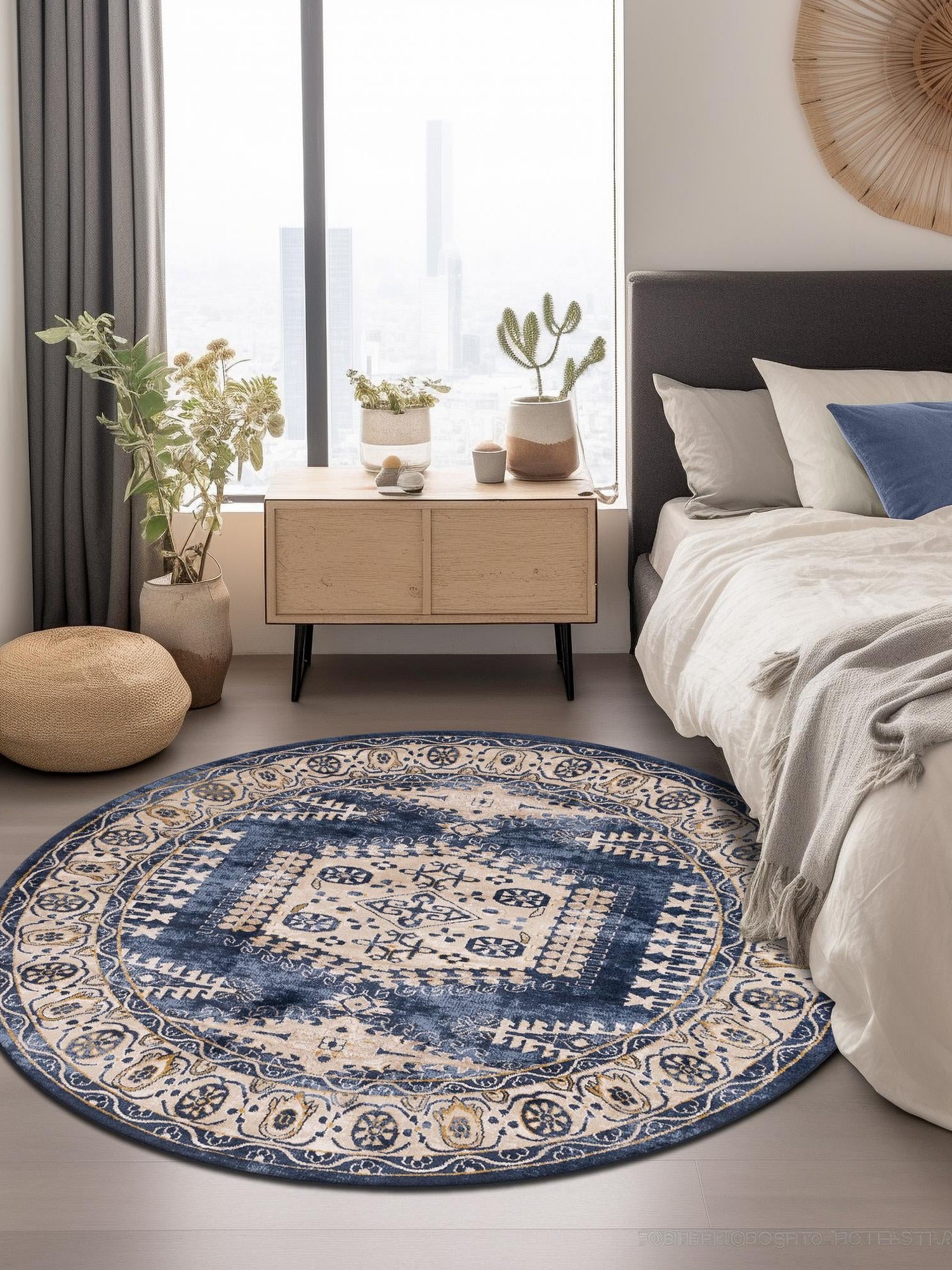 Dark Blue 8' x 8' Utopia Round Area Rug Traditional Vintage Persian Inspired Vivid Color Durable Carpet for Unique Interiors for Sale at Rug Engine