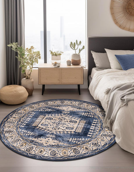 Dark Blue 8' x 8' Utopia Round Area Rug Traditional Vintage Persian Inspired Vivid Color Durable Carpet for Unique Interiors for Sale at Rug Engine