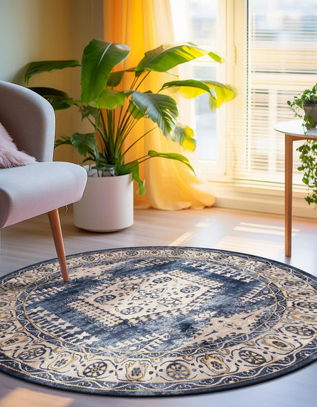 Dark Blue 8' x 8' Utopia Round Area Rug Traditional Vintage Persian Inspired Vivid Color Durable Carpet for Unique Interiors for Sale at Rug Engine