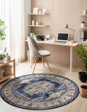 Dark Blue 4' 1 x 4' 1 Utopia Round Area Rug Traditional Vintage Persian Inspired Vivid Color Durable Carpet for Unique Interiors for Sale at Rug Engine