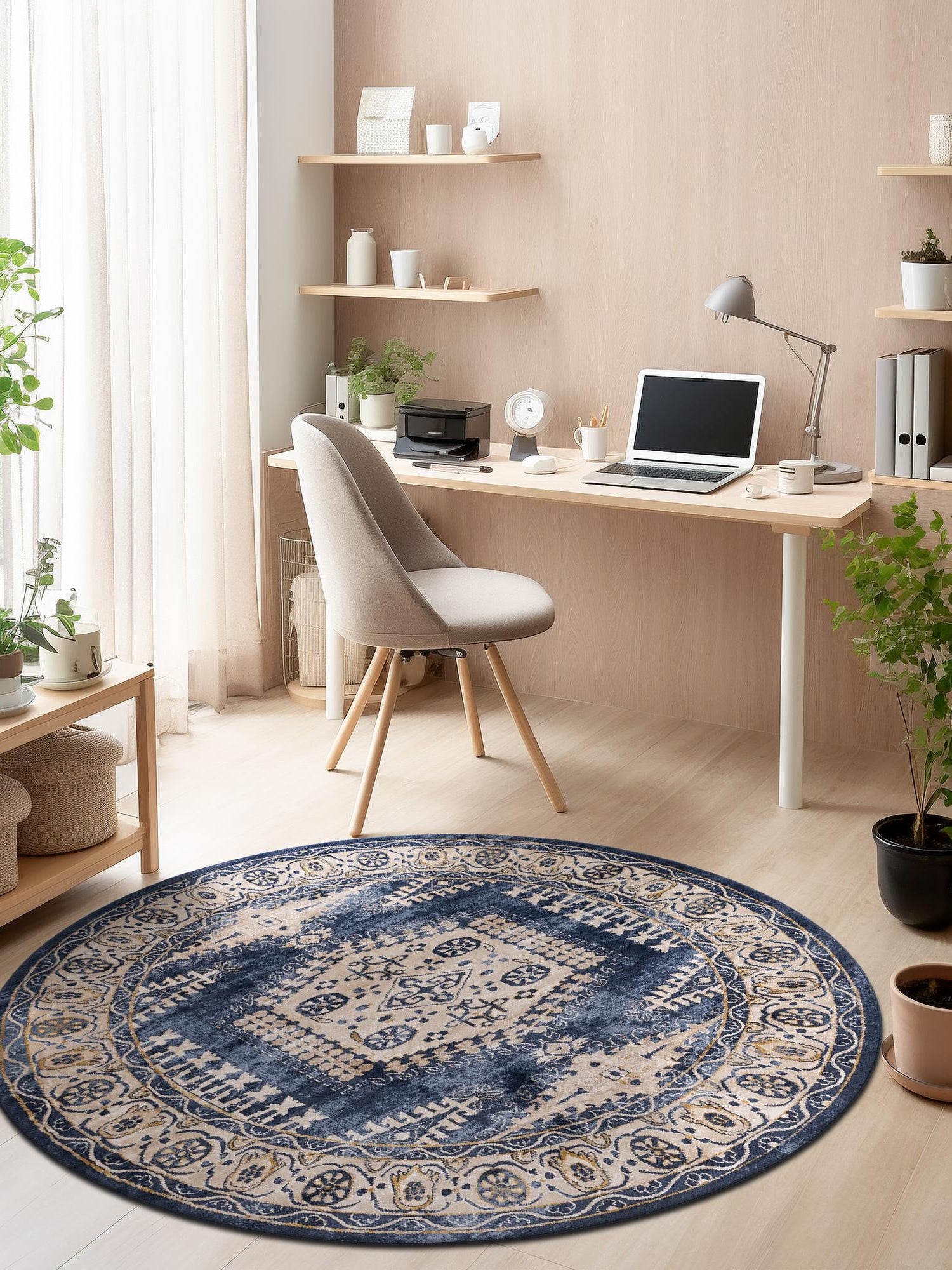 Dark Blue 8' x 8' Utopia Round Area Rug Traditional Vintage Persian Inspired Vivid Color Durable Carpet for Unique Interiors for Sale at Rug Engine
