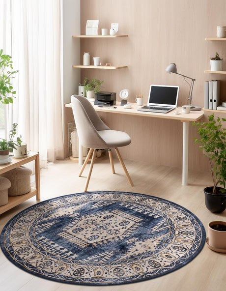 Dark Blue 8' x 8' Utopia Round Area Rug Traditional Vintage Persian Inspired Vivid Color Durable Carpet for Unique Interiors for Sale at Rug Engine
