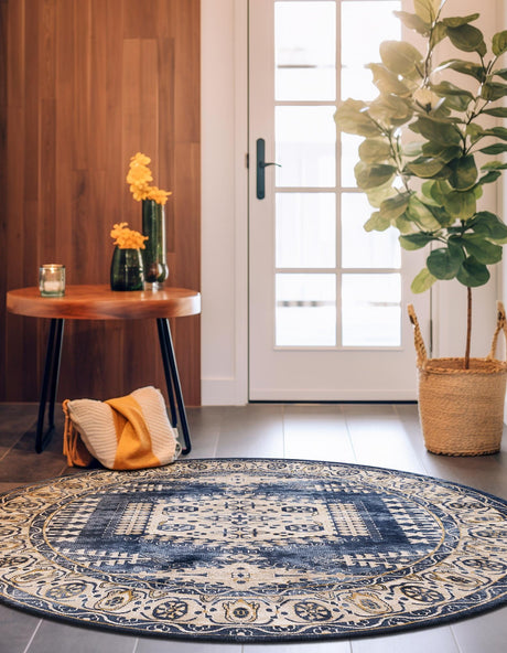 Dark Blue 8' x 8' Utopia Round Area Rug Traditional Vintage Persian Inspired Vivid Color Durable Carpet for Unique Interiors for Sale at Rug Engine